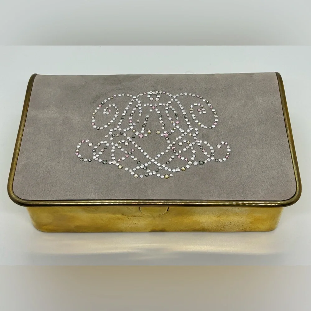 VERY RARE Vintage Ralph Lauren Suede Beaded Brass Jewelry Box